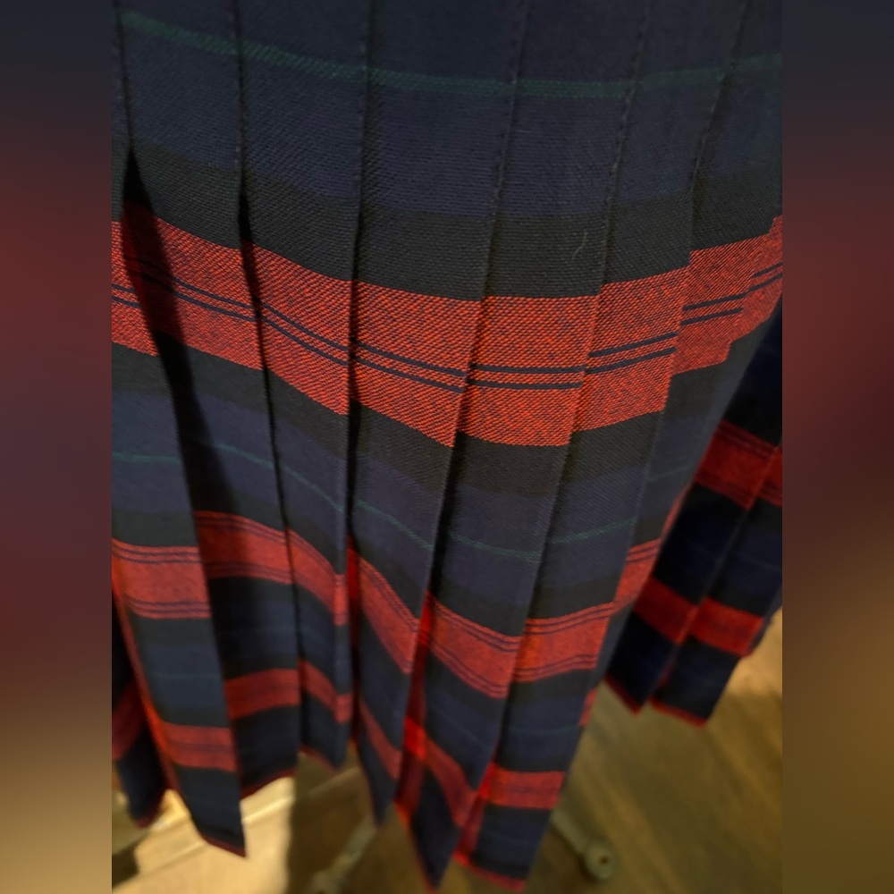 Vintage Highland Queen Red & Navy Plaid Tartan Wool Skirt - Picture 3 of 10
